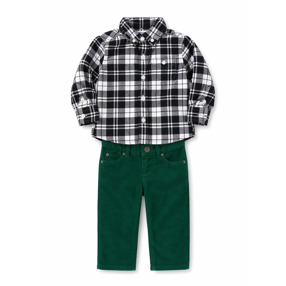 Janie and Jack Baby Plaid Flannel Shirt & Corduroy Pants Outfit 6-12M
